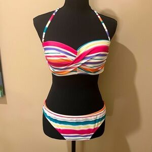 Kona Sol Colorful Striped Bikini Set, Medium